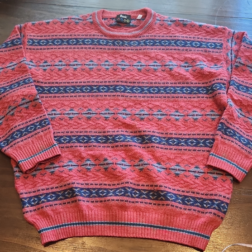 Classic Crewneck Sweater in Red/Pink and Blue by 'Basic' Sz XL